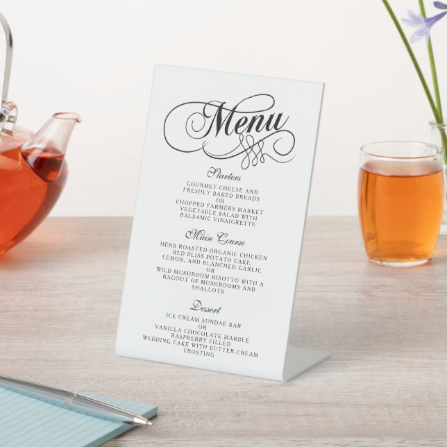 Elegant Black And White Wedding Menu Templates Pedestal Sign (In SItu)