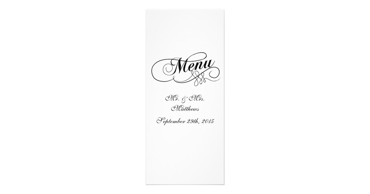 Elegant Black And White Wedding Menu Templates Rack Card Design | Zazzle