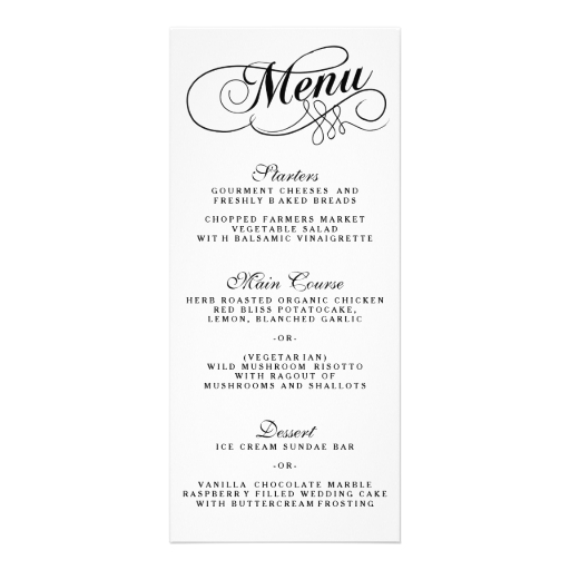 Elegant Black And White Wedding Menu Templates Rack Card Design | Zazzle