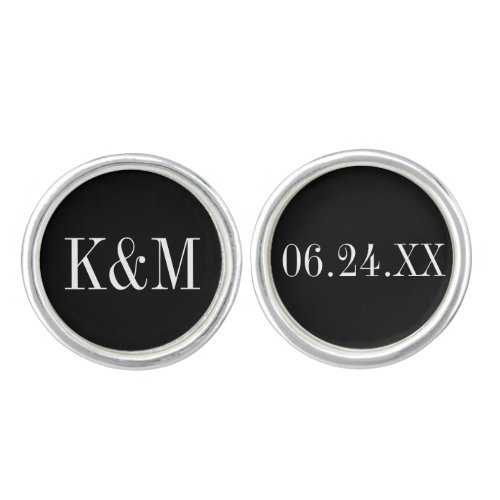 Elegant Black and White Wedding Monogram Groom Cufflinks