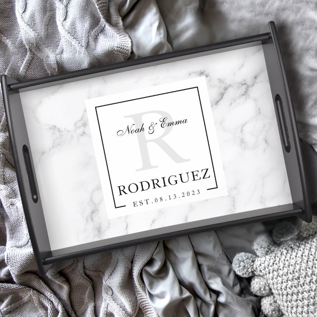 Elegant Black And White Wedding Monogram Serving Tray (Creator Uploaded)