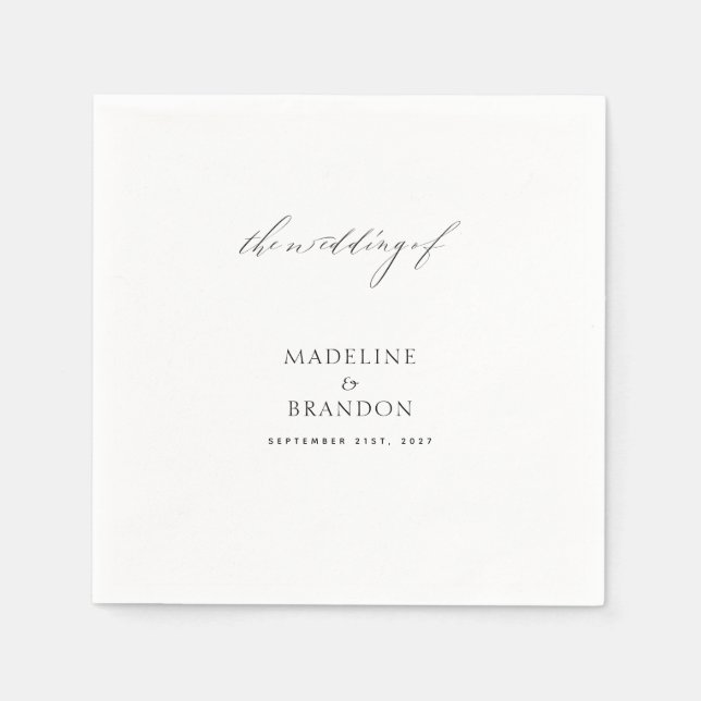 Elegant Black and White Wedding Napkins (Front)