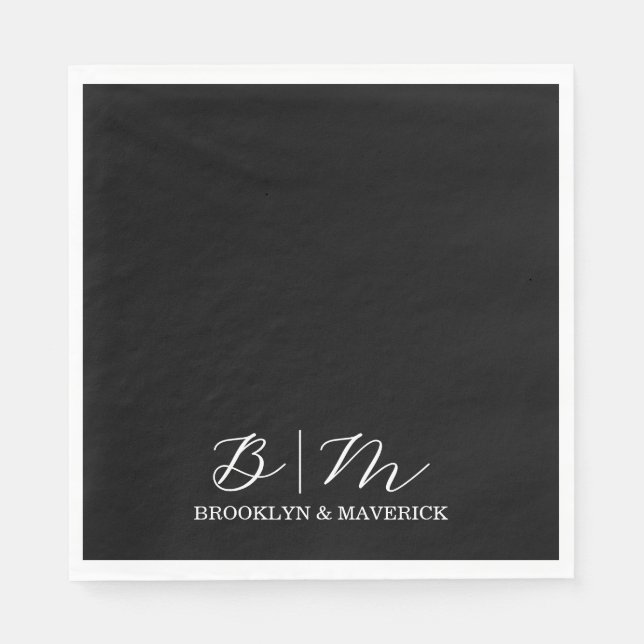Elegant Black And White Wedding Napkins (Front)