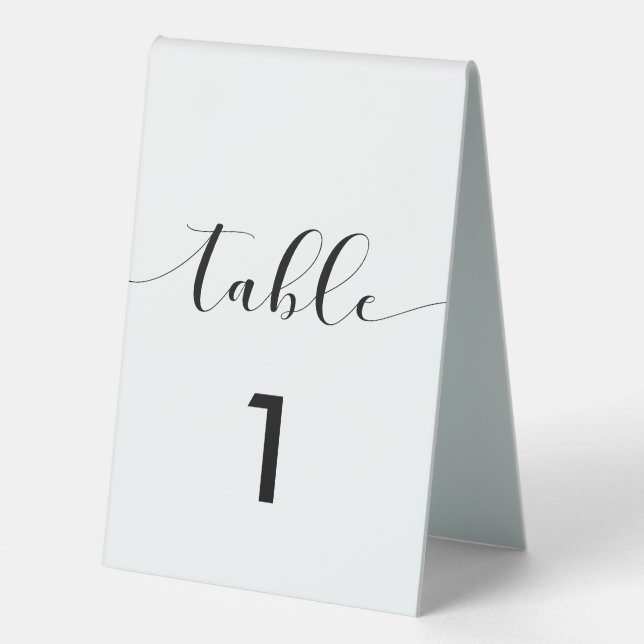 Elegant black and white wedding number table tent (Front)