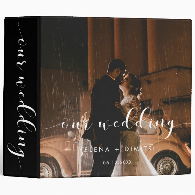 Elegant Black and White Wedding Photo Album 3 Ring Binder (Front/Spine)