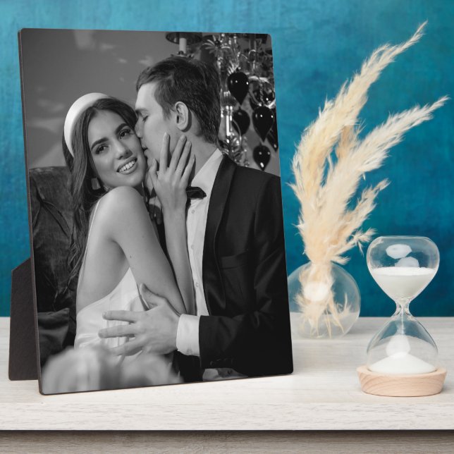 Elegant Black and White Wedding Photo Plaque (Side)