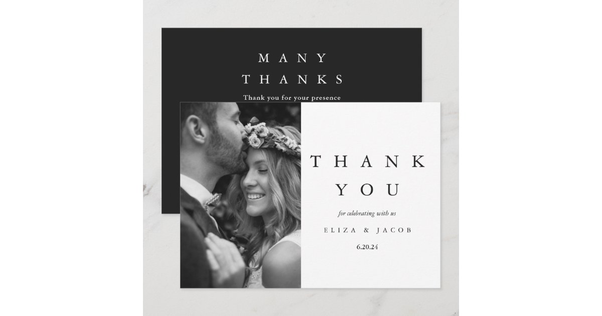 Elegant Black and White Wedding Photo Thank You Card | Zazzle