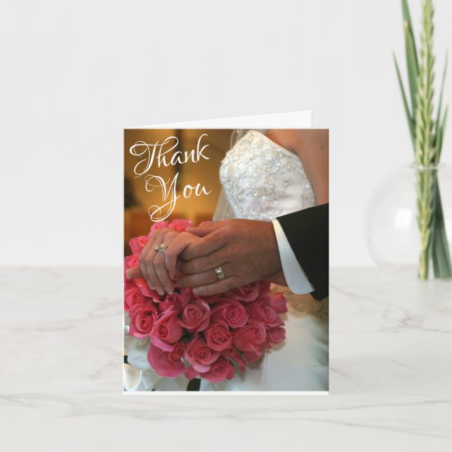 Elegant Black and White Wedding Photo  Thank You Card (Front)