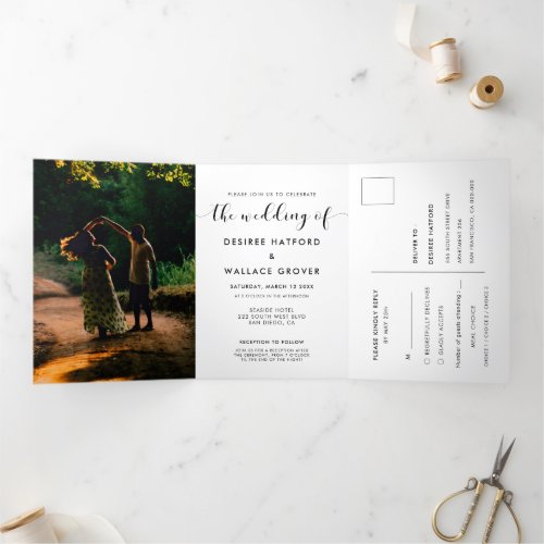 Elegant black and white wedding photo Tri_Fold invitation