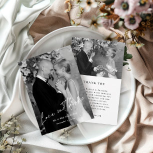 Elegant black and white wedding photo W/ Script Thank You Card