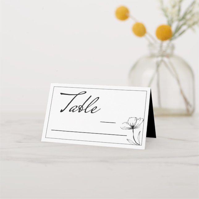 Elegant Black and White Wedding Place Cards (Front)