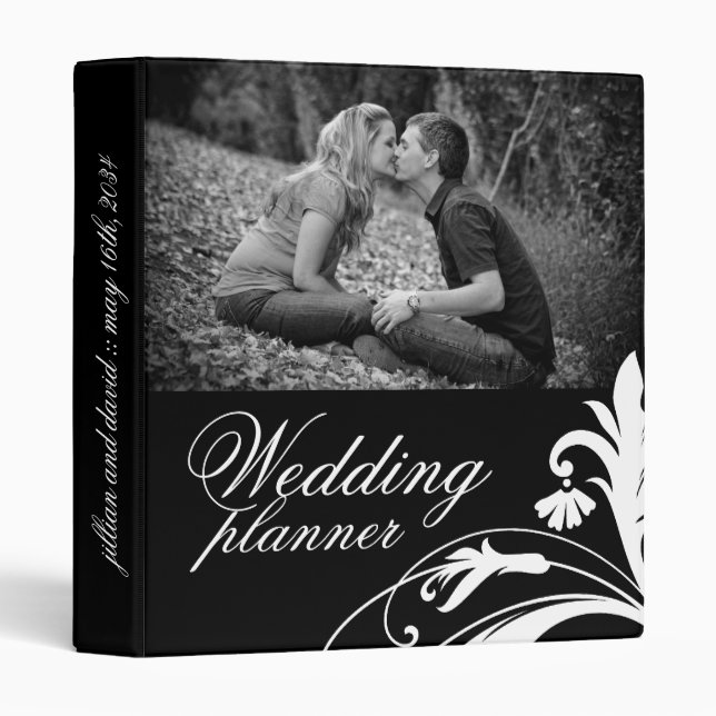 Elegant Black and White Wedding planner Binder (Front/Spine)