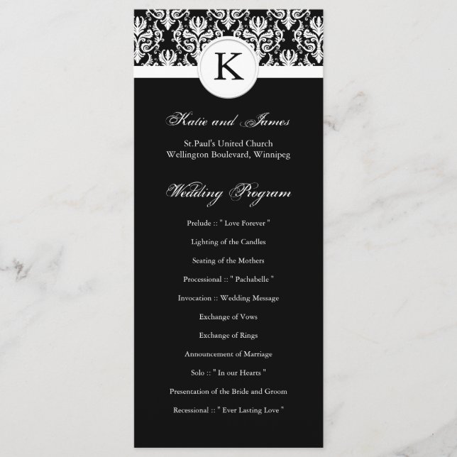 Elegant Black and White Wedding Program (Front)