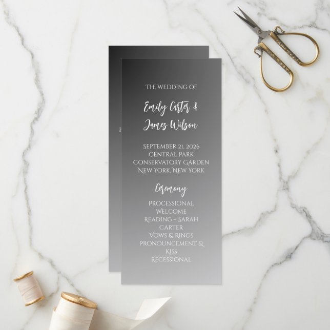 Elegant Black And White Wedding Program (Front/Back In Situ)