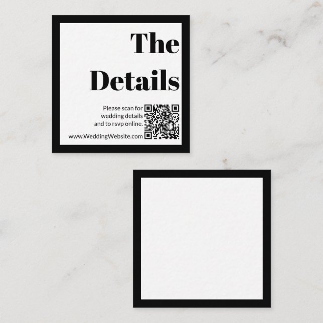 Elegant Black and White Wedding QR Code Enclosure Card (Front/Back)