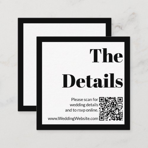 Elegant Black and White Wedding QR Code Enclosure Card