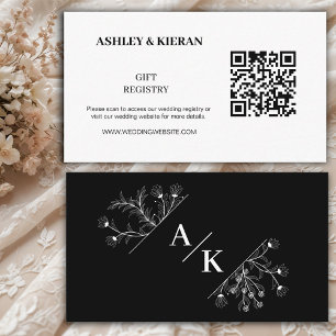 Elegant Black and White Wedding QR code Registry , Enclosure Card