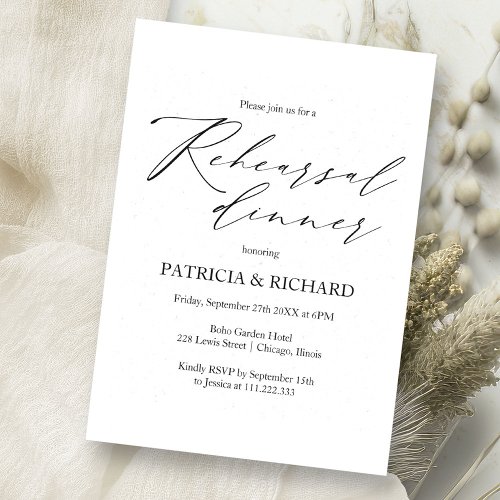 Elegant Black And White Wedding Rehearsal Dinner Invitation