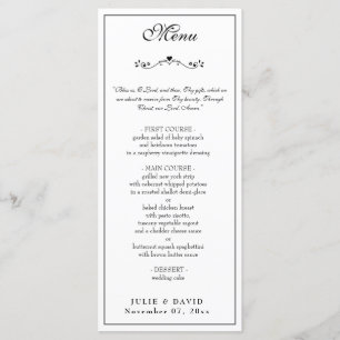 Elegant Black and White Wedding Religious Menu
