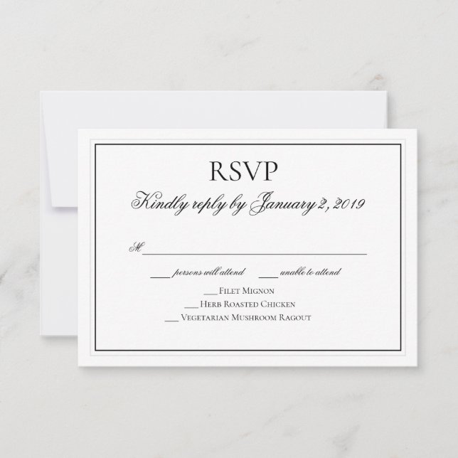 Elegant Black and White Wedding RSVP (Front)