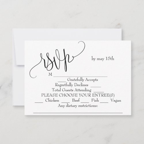 Elegant black and white wedding  RSVP card