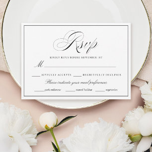Elegant Black and White Wedding RSVP Card