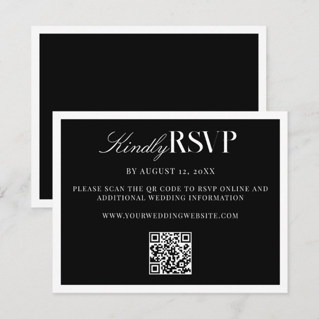 Elegant Black and White Wedding RSVP Card (Front/Back)