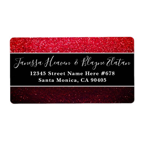 Elegant Black and White Wedding Ruby Red Glitter Label