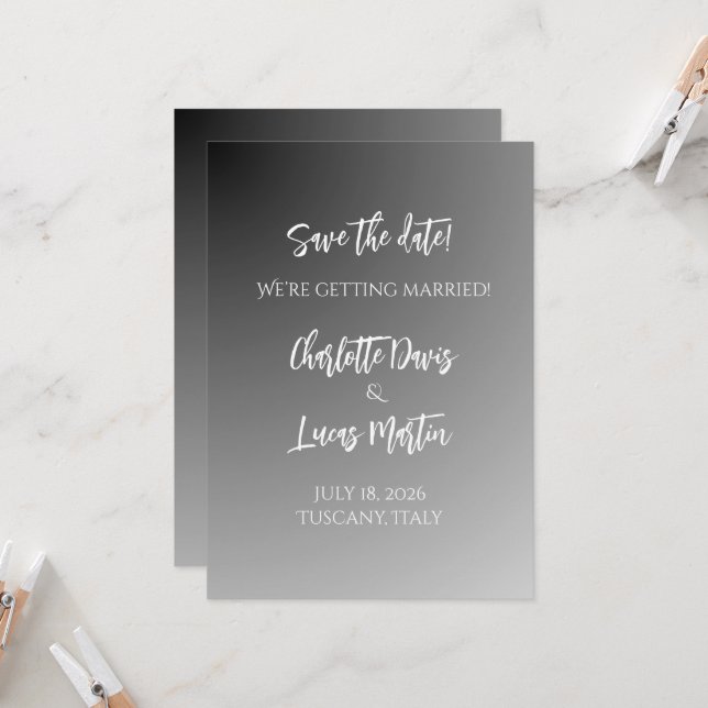 Elegant Black And White Wedding Save the Date Card (Front/Back In Situ)