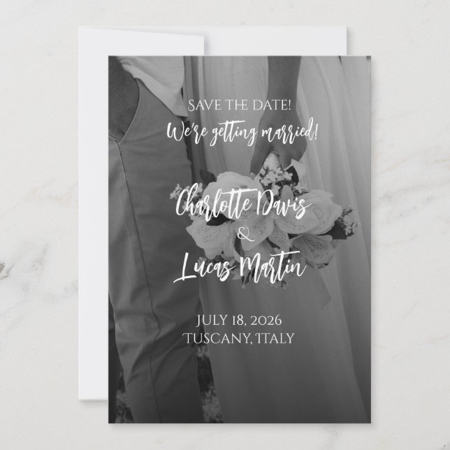 Elegant Black And White Wedding Save the Date Card (Front)