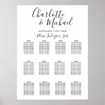 Elegant Black And White Wedding Seating Chart | Zazzle