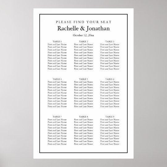 Elegant Black and White Wedding Seating Chart | Zazzle.com