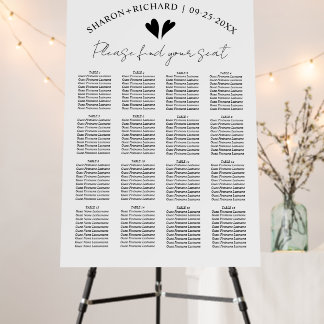 Elegant black and white wedding seating chart foam board
