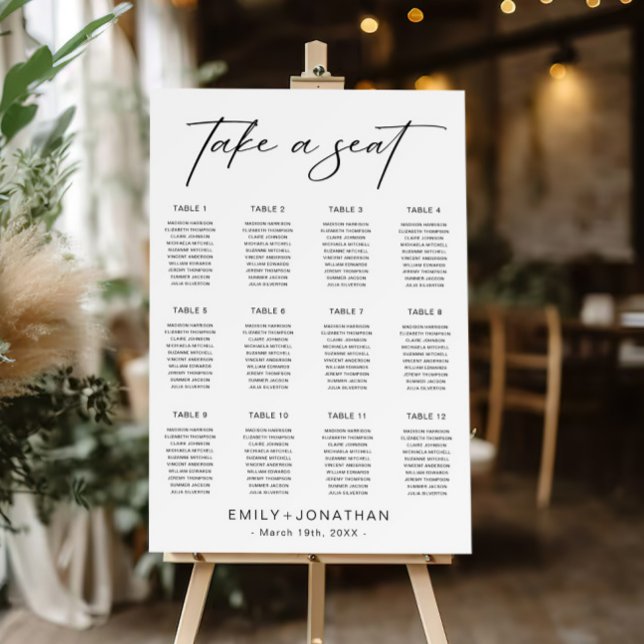 Elegant Black and White Wedding Seating Chart Foam Board (Creator Uploaded)