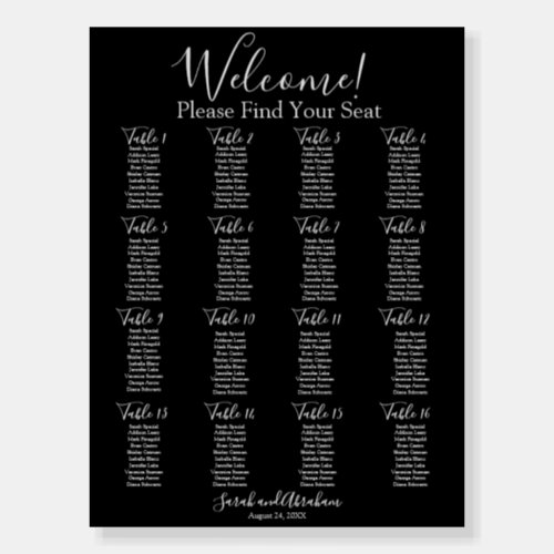 Elegant Black and White Wedding Seating Chart Foam Board