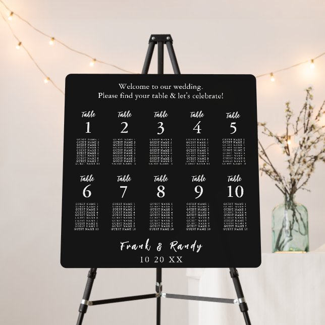 Elegant Black and White Wedding Seating Chart  Foam Board (In Situ (Stand))