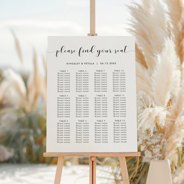 Elegant Black and White Wedding Seating Chart Sign (Creator Uploaded)