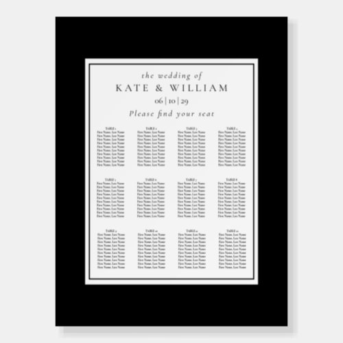 Elegant Black And White Wedding Seating Plan Chart Foam Board