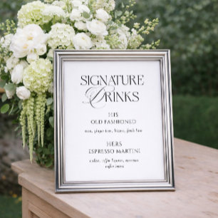 Elegant Black and White Wedding Signature Drinks Poster