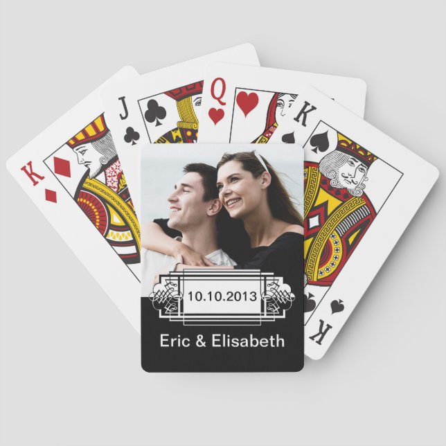 Elegant Black and White Wedding Souvenir Photo Poker Cards (Back)