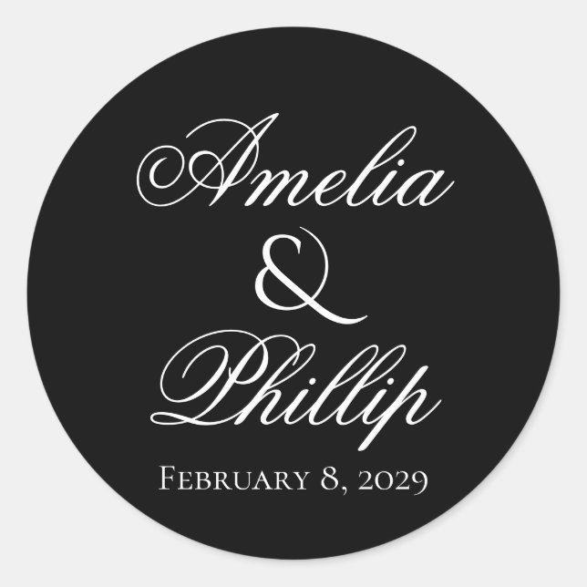 Elegant Black and White Wedding Stickers (Front)
