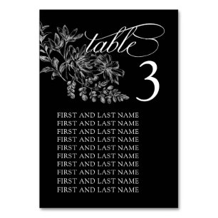 Elegant Black and White Wedding Table Number Card