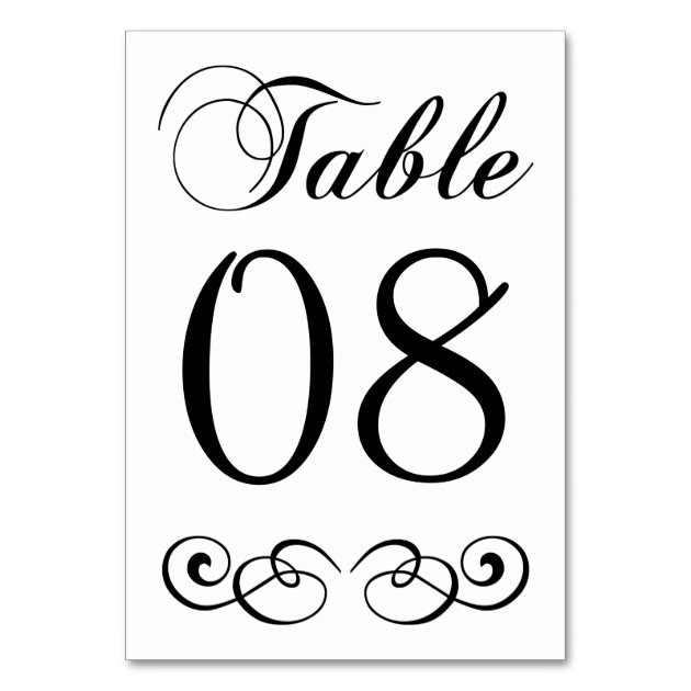 Elegant Black And White Wedding Table Number Card