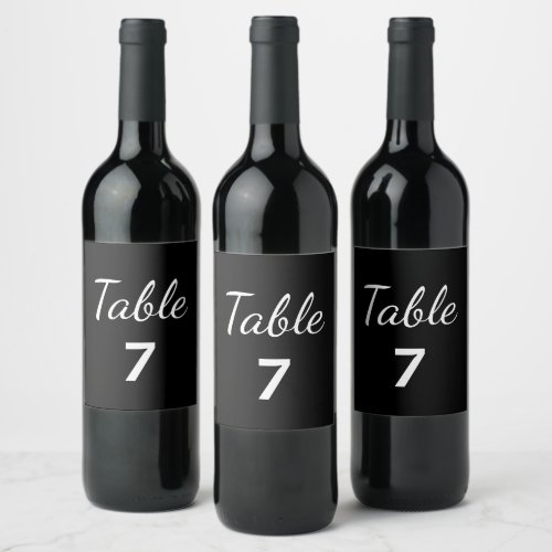 Elegant Black and White Wedding Table Number Wine Label