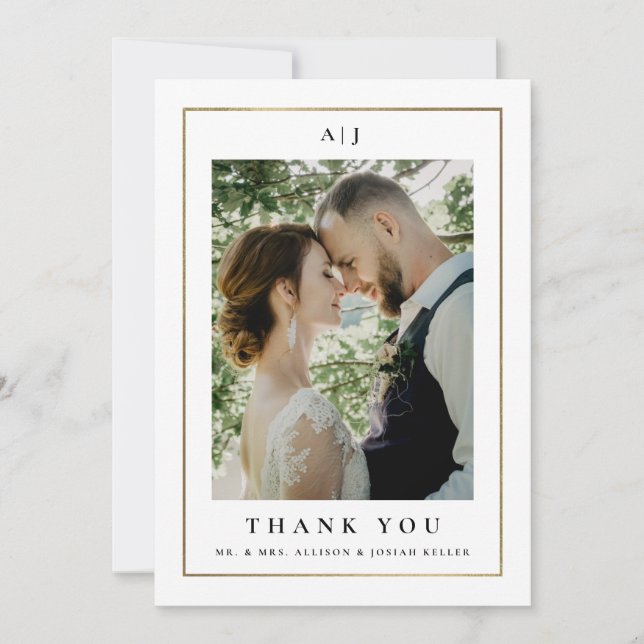 Elegant Black and White Wedding Thank You Card (Front)