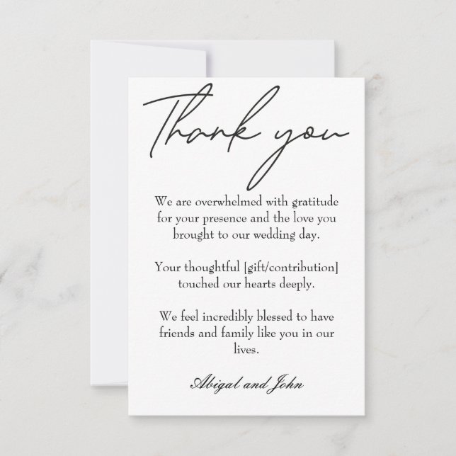 Elegant black and white wedding  thank you card (Front)