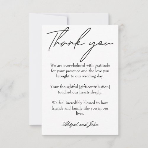 Elegant black and white wedding  thank you card