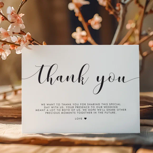 Elegant Black and White Wedding Thank You Card | Zazzle