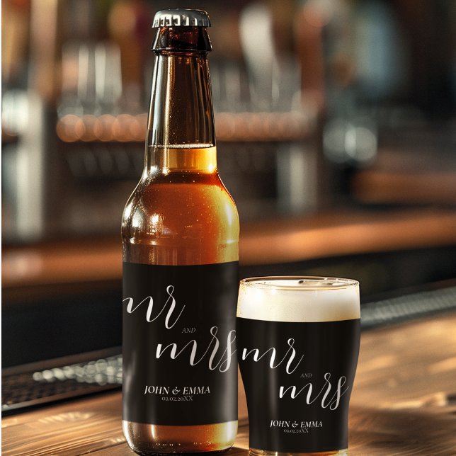 Elegant Black and White Wedding Theme Beer Bottle Label (Even wedding drinks can match your theme)