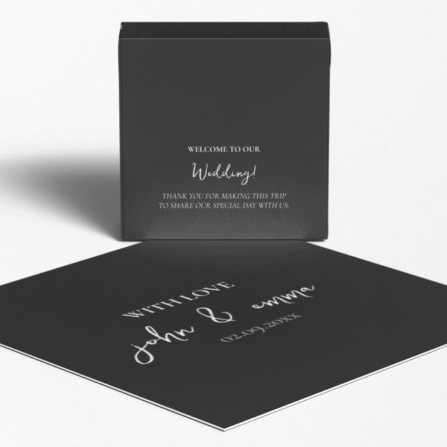 Elegant Black and White Wedding Theme Favor Boxes (Return gift box with a welcome note for thanking your guests)